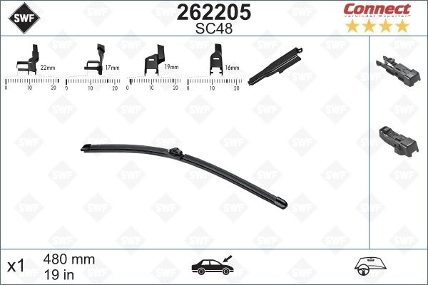 Купить запчасть SWF - 262205 Щетка стеклоочистителя передняя 48cm SWF CONNECT ,передняя,1 шт, 475mm/19", бескаркасная