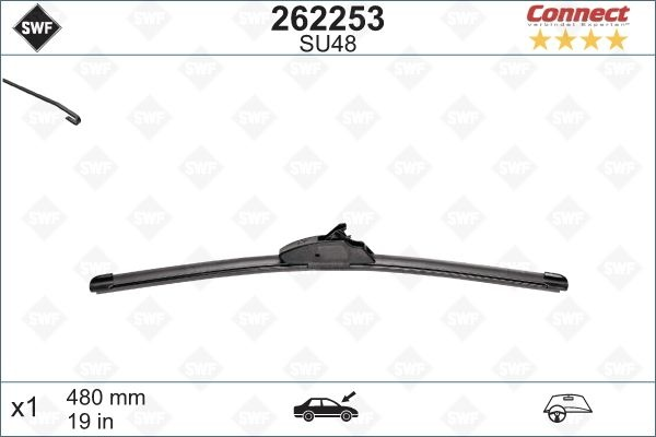 Купить запчасть SWF - 262253 Щетка стеклоочистителя крючок 48см SWF CONNECT ,передняя,1 шт, 475mm/19", бескаркасная